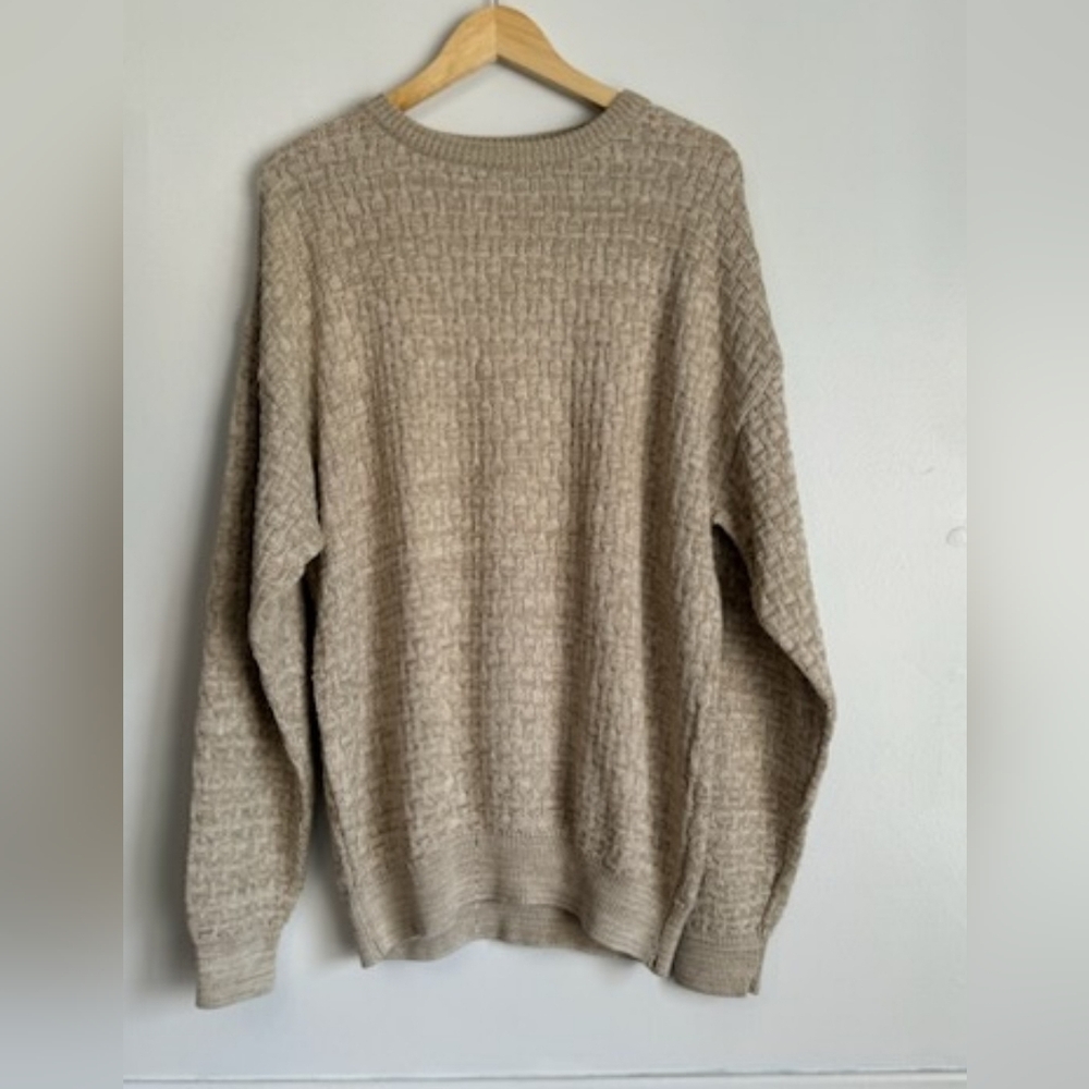 Northern Isles Basketweave Knit Sweater Mens XL Beige Grandpa Dad Teacher